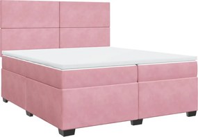 vidaXL Κρεβάτι Boxspring με Στρώμα Ροζ 200x200 εκ. Βελούδινο