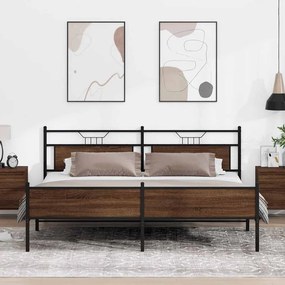 vidaXL Σκελετός Κρεβ. Χωρίς Στρώμα Καφέ Δρυς 193x201 εκ. Μεταλλικό