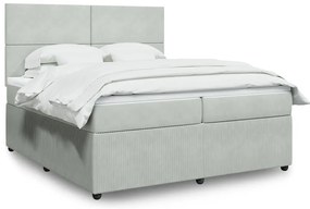 vidaXL Κρεβάτι Boxspring με Στρώμα Ανοιχτό Γκρι 200x200 εκ. Βελούδινο
