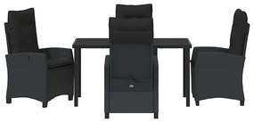 vidaXL Σέτ φαγητού για κήπο με μαξιλάρι 5 pcs Μαύρο συνθετικό ρατάν