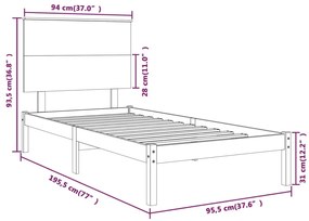 vidaXL Πλαίσιο Κρεβατιού Λευκό 90 x 190 εκ. Μασίφ Ξύλο Single