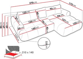 Γωνιακός καναπές Mitto-Mpez-Δεξιά - 270.00Χ173.00Χ85.00cm