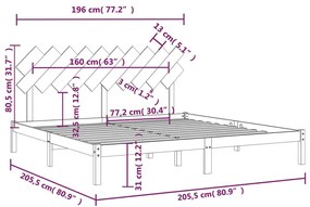 vidaXL Πλαίσιο Κρεβατιού Μαύρο 200 x 200 εκ. από Μασίφ Ξύλο