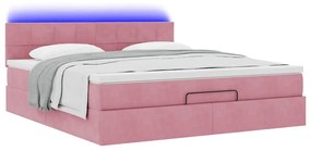 Οθωμανικό κρεβάτι με στρώμα &amp; LEDs Ροζ 160x200cm Βελούδο 3312637