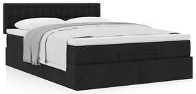 vidaXL Οθωμανικό κρεβάτι με στρώμα Μαύρο 140x190cm Ύφασμα