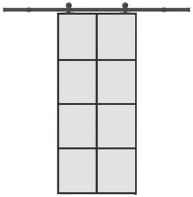 Συρόμενη Πόρτα με Μηχανισμό 90x205 εκ. Γυαλί ESG &amp; Αλουμίνιο - Μαύρο