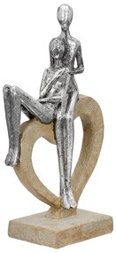 Γλυπτό Καρδιά &#039;Aroha&#039; Ζευγάρι Μοτίβο Πολυρεζίνη Καφέ/Ασημί 7x14x26cm