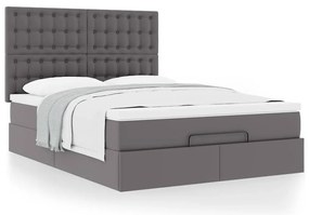 vidaXL Οθωμανικό κρεβάτι με στρώμα Γκρι 140x200cm Faux Leather