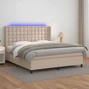 Κρεβάτι Boxspring Στρώμα&amp;LED Καπουτσίνο 160x200 εκ. Συνθ. Δέρμα - Καφέ