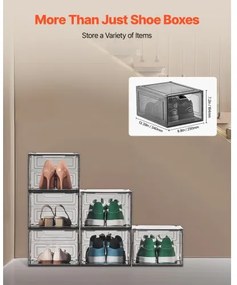 VEVOR Shoe Storage Boxes 6PCS Stackable Shoe Boxes US Size 13 Transparent Black