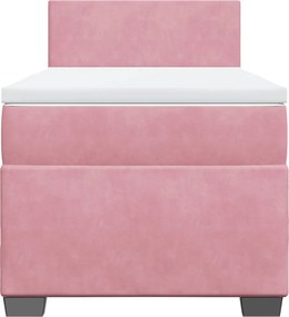 vidaXL Κρεβάτι Boxspring με Στρώμα Ροζ 90x200 εκ. Βελούδινο