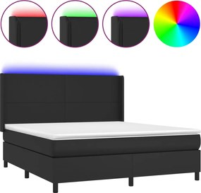 vidaXL Κρεβάτι Boxspring με Στρώμα &amp; LED Μαύρο 180x200 εκ. Συνθ. Δέρμα