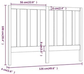 vidaXL Κεφαλάρι Κρεβατιού Γκρι 126 x 4 x 100 εκ. από Μασίφ Ξύλο Πεύκου