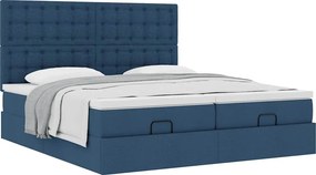 vidaXL Οθωμανικό κρεβάτι με στρώματα μπλε 180x200cm ύφασμα
