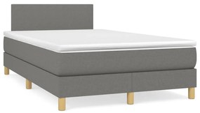 vidaXL Κρεβάτι Boxspring με Στρώμα &amp; LED Σκ.Γκρι 120x190εκ. Υφασμάτινο