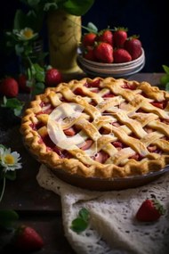 Σετ των 2 Intra Συλλεκτικό Ξύλινο Παζλ Plywood 4mm - Φρέσκια φραουλόπιτα με πλέγμα στο τραπέζι Σε Ξύλινο Κουτί - Διαστάσεις: 10x10 cm – 25 κομμάτια