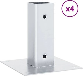 vidaXL Βάσεις στύλων τετράγωνες 4 τεμάχια Ασημί Γαλβανισμένος χάλυβας
