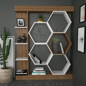 Βιβλιοθήκη Λευκό / Καρυδί PRICLAS 140x29.6x177.4