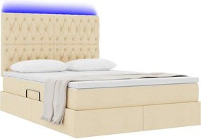 vidaXL LED Κρεβάτι αποθήκευσης με στρώμα Κρέμ 140 x 190 cm Ύφασμα
