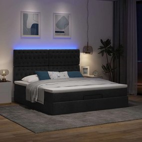vidaXL Οθωμανικό κρεβάτι με στρώμα &amp; LEDs Μαύρο ύφασμα 180x200cm