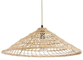 GloboStar® KAIA 02346 Boho Κρεμαστό Φωτιστικό Οροφής Μονόφωτο 1 x E27 AC220-240V IP20 - Φ60 x Υ20cm - Μπεζ Ξύλινο Μπαμπού Πλέγμα Καμπάνα - 5 Χρόνια Εγγύηση