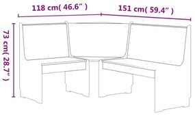 vidaXL Παγκάκι Γωνιακό REINE Καφέ Μελί/Γκρι 151 εκ. Μασίφ Ξύλο Πεύκου