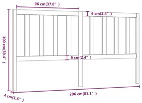 vidaXL Κεφαλάρι Κρεβατιού Γκρι 206 x 4 x 100 εκ. από Μασίφ Ξύλο Πεύκου