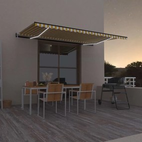 vidaXL Τέντα Αυτόματη με LED &amp; Αισθ. Ανέμου Κίτρινο/Λευκό 500x300 εκ.