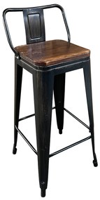 Σκαμπό Bar ArteLibre Βιομηχανικού Τύπου Vintage MOLERO II Μαύρο Αντικέ/Καφέ Μέταλλο/Ξύλο 44x44x94cm