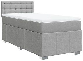 vidaXL Κρεβάτι Boxspring με Στρώμα Ανοιχτό Γκρι 90x190 εκ. Υφασμάτινο