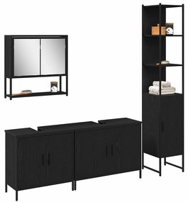 vidaXL Σετ Επίπλων Μπάνιου με πόρτα 4 pcs Μαύρο 33 x 33 x 185.5 εκ