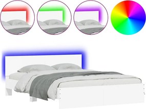 vidaXL Πλαίσιο Κρεβατιού με Κεφαλάρι/LED Λευκό 150 x 200 εκ