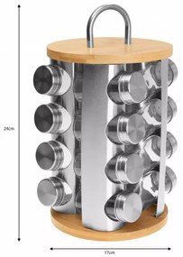 Βαζάκια για μπαχαρικά σε βάση Klausberg KB 7553, 16 τεμ. βάζα, μπαμπού και ατσάλι, ανοξείδωτο / καφέ