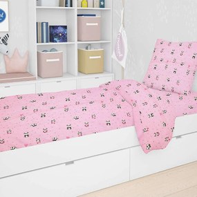 Σεντόνια Βρεφικά Σετ 3τμχ Εμπριμέ Panda 111 Pink DimCol Κούνιας 120x160cm 100% Βαμβάκι