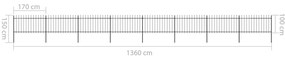 vidaXL Κάγκελα Περίφραξης με Λόγχες Μαύρα 13,6 x 1 μ. από Χάλυβα