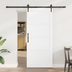 vidaXL Ολίσθητη Πόρτα με Σετ Αξεσουάρ Λευκή 78x202 εκ. Στερεό Ξύλο Πεύκου