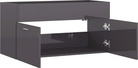 vidaXL Ντουλάπι Νιπτήρα Γυαλιστερό Γκρι 90x38,5x46 εκ. από Επεξ. Ξύλο