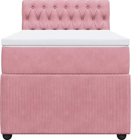 vidaXL Κρεβάτι Boxspring με Στρώμα Ροζ 90x190 εκ. Βελούδινο