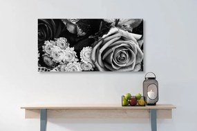 Μπουκέτο με τριαντάφυλλα σε ρετρό στυλ σε ασπρόμαυρο σχέδιο - 100x50