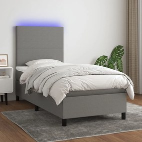 vidaXL Κρεβάτι Boxspring με Στρώμα &amp; LED Σκ.Γκρι 80x200 εκ. Υφασμάτινο