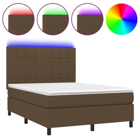 Κρεβάτι Boxspring με Στρώμα &amp; LED Σκ.Καφέ 140x190εκ. Υφασμάτινο - Καφέ