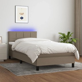 vidaXL Κρεβάτι Boxspring με Στρώμα &amp; LED Taupe 100x200 εκ. Υφασμάτινο