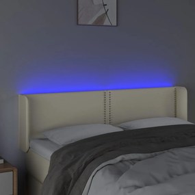 vidaXL Κεφαλάρι Κρεβατιού LED Κρεμ 147x16x78/88εκ. από Συνθετικό Δέρμα
