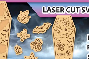 Σετ των 2 Intra απο ξύλο plywood  Χρώμα wenge 3mm-4mm πάχος - Halloween Coffin Puzzle Δίασταση 15x15 cm INTRAFABR-63610518