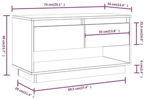 Έπιπλο Τηλεόρασης Γκρι 74 x 34 x 40 εκ. από Μασίφ Ξύλο Πεύκου - Γκρι