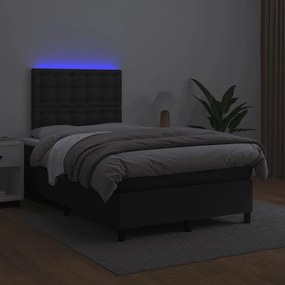 Κρεβάτι Boxspring με Στρώμα Μαύρο&amp;LED 120x190εκ.Συνθετικό Δέρμα - Μαύρο