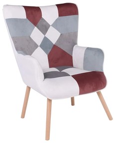 MARON Πολυθρόνα - Μπερζέρα Ξύλο Φυσικό, Ύφασμα Patchwork Brown 72x68x91cm