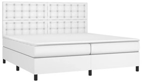 vidaXL Κρεβάτι Boxspring με Στρώμα Λευκό 200x200 εκ. Συνθετικό Δέρμα