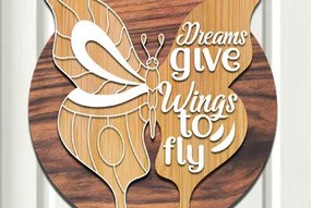 Intra απο ξύλο plywood  Χρώμα wenge 3mm-4mm πάχος - Τα όνειρα δίνουν φτερά για να πετάξουν στρογγυλό σημάδι Δίασταση 30x20 cm INTRAFABR-110186387