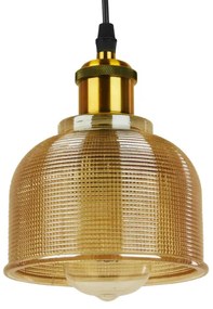 SEGRETO 01448 Vintage Κρεμαστό Φωτιστικό Οροφής Μονόφωτο 1 x E27 Χρυσό Γυάλινο Διάφανο Καμπάνα με Χρυσό Ντουί Φ14 x Υ18cm